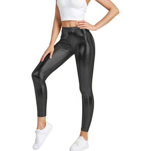 Image of BODYWEAR LTD -Girls Ladies Shiny Metallic Pants Leggings for Sports, Party Look(Black S-M)