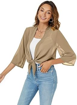 Boléro Mousseline De Soie Femme Manches Courtes - Gilet Court Élégant Léger Pour Été