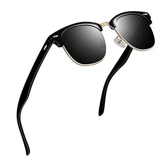 VVA Gafas de sol polarizadas clásico retro medio marco para Hombre y Mujer V1002(Lustroso Negro)