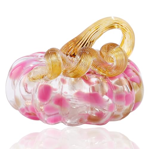 Arikyrist Hand Blown Glass Pumpkin Gifts for Women Men Light Pink Pumpkins
