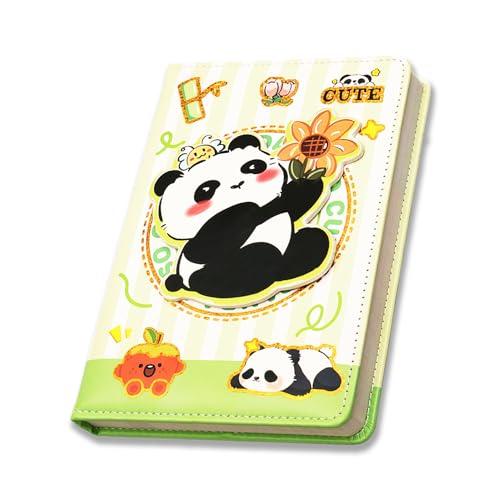 Image of COI Cute Journal with Revolving Panda Cover - A6 Leather Diary Notebook for Girls, Teens & Students.