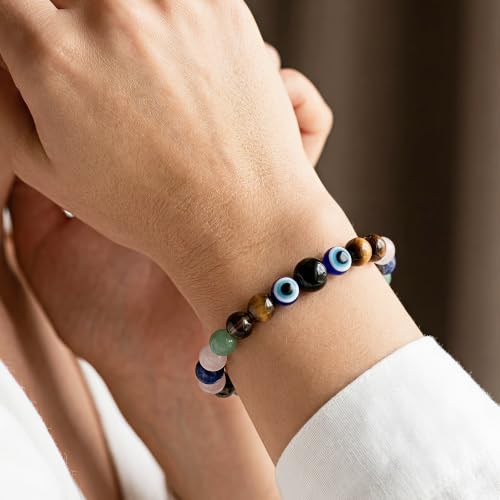 Image of Tula (Libra) Rashi Bracelet | Smoky Quartz, Green Aventurine, Rose Quartz, Lapis Lazuli, Tiger's Eye, Evil Eye | For Balance & Harmony | Stabilizes Decision Making | For Men & Women