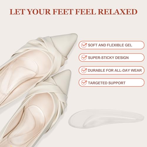 Image of 6 Pairs Arch Support Inserts for Women & Men, Reusable Arch Support Cushions for Plantar Fasciitis Relief, Shoe Insoles for Flat Feet, Sandals, Heels, Work Shoes