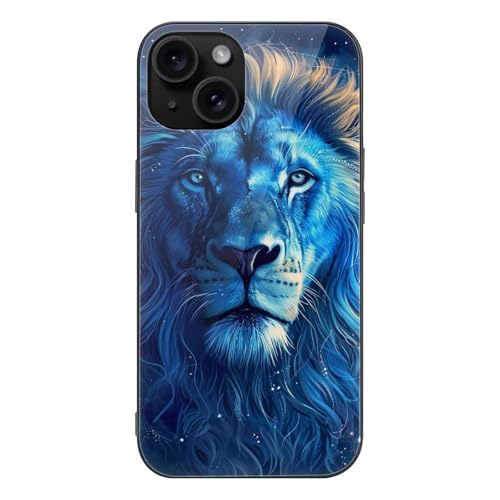CRIVOTA for iPhone 15 Case - Cool Lion Design, Glass Back + TPU Inner Shell, Extreme Slimness, Scratch-Resistant, Precise Cutouts, Military-Grade Protection, Cell Phone Cases for Men Women