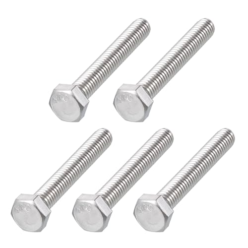 METALLIXITY Hex Head Bolts (5/16-18 x 2-1/4") 5Pcs, 304 Stainless Steel 18-8, Fully Threaded, External Hex Drive, Plain Finish, Hex Head Screw Bolt, Silver