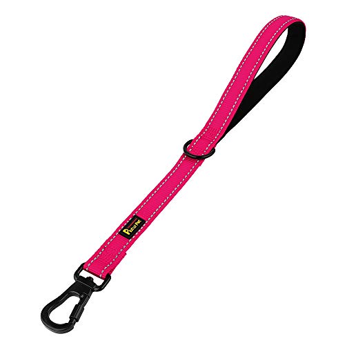 PLUTUS PET Short Training Dog Leash with Padded Handle for Medium Large Big Dogs,18 Inch Heavy Duty Strong Traffic Leash with Carabiner Clip for Climbing Walking or Guiding Blind（18”，Pink