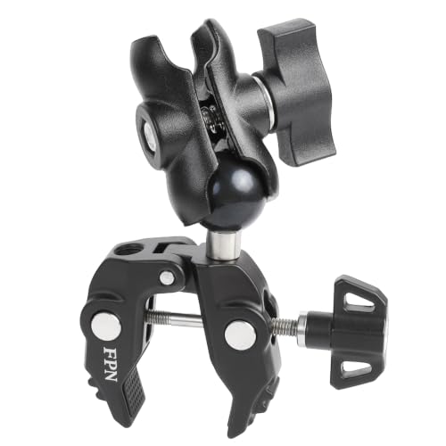 FPN Aluminum 1" Ball Clamp Mount Base with Short Double Socket Arm, Fits Handlebar Rails 0.5 to 1.77" in Dia, Compatible with RAM Mounts and Motorcycle/Bike Phone Holder