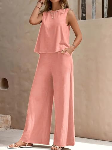 Image of ALL YOURS Women's 2 Piece Outfit Loose Tank Top and Wide Leg Pants Sets|co-ord set for women cord set for women lounge wear set for women coords set for women wear