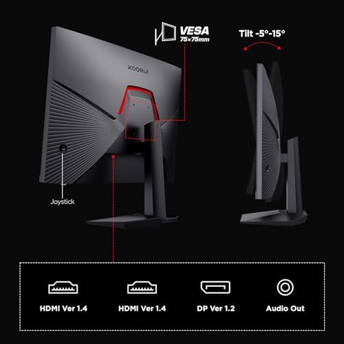 KOORUI Monitor gamingowy 24.5", FHD(1920 x 1080), PC monitory FreeSync &G-Sync kompatybilny z (VA, 1ms, 99% sRGB, Eye Care, 2 x HDMI(144Hz), DisplayPort(180Hz), VESA 75 x 75