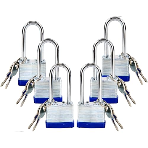 SEPOX® 6Pack Heavy Duty Padlock Keyed Alike, 40MM Laminated Steel Lock Body, 60MM Extra Long Shackle, Ideal for Gym Locker, Sheds, Gate, Warehouse, Hasp (6 Locks with Same Keys)