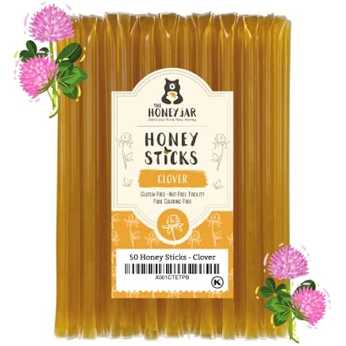 The Honey Jar Plain Honey Sticks - Pure Honey Straws For Tea, Coffee, or a Healthy Treat - One Teaspoon of Flavored Honey Per Stick - Made In The USA with Real Honey - (50 Count)