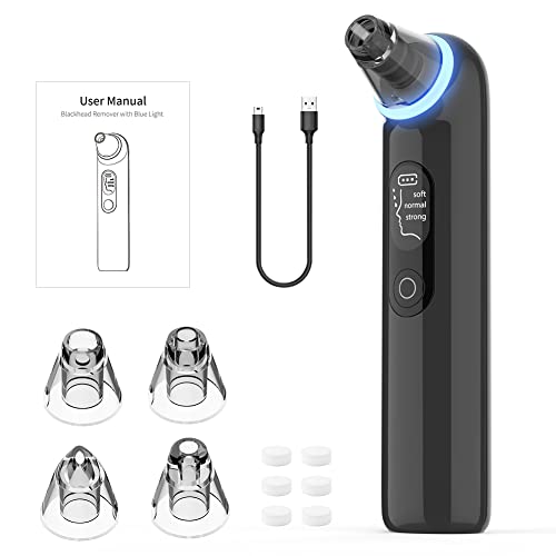 Blackhead Remover Pore Vacuum, Upgraded Pore Cleanser With Blue Light- Rechargeable Acne Extractor Led Display, Whitehead Removal, Facial Firming, Oil Reducing For Women & Men (202B-Black) #TOP7