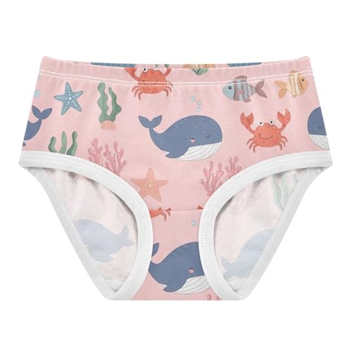 Toddlers Underwear Floral 2t Cotton Girl Panties Cute Artistic Briefs Girls Undies Cute Cartoon Whales Crabs Fishes