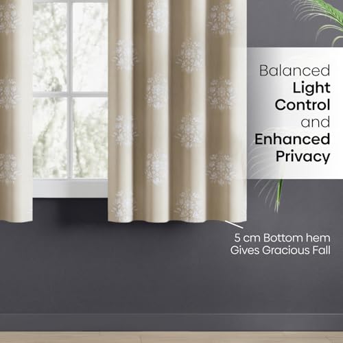 Image of haus & kinder Digital Printed Cotton Window Curtain 5 Feet Long Pack of 2 Window Curtains, 5 Feet Curtain for Window (Ivory Filigree, Beige 130x152 CM)