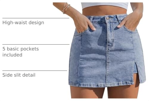 Image of luvamia Jean Skort Women High Waisted Stretchy Denim Mini Skirt Side Slit