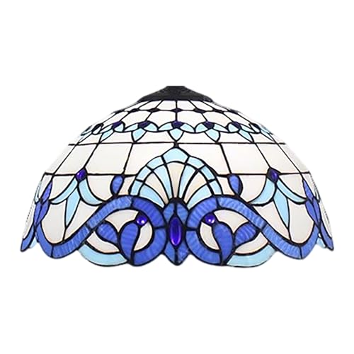 Dualbao 16 Inch Blue White Baroque Lamp Shade Replacement Only, Tiffany Style Beige Stained Glass Lampshade Classic Vintage Lamp Cover Fit for Table Lamp Pendant Light Floor Lights