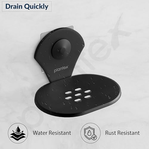 Image of Plantex Royal Self Adhesive Stainless Steel Soap Holder for Bathroom /Soap Dish /Soap Stand /Bathroom Accessories - (Black)