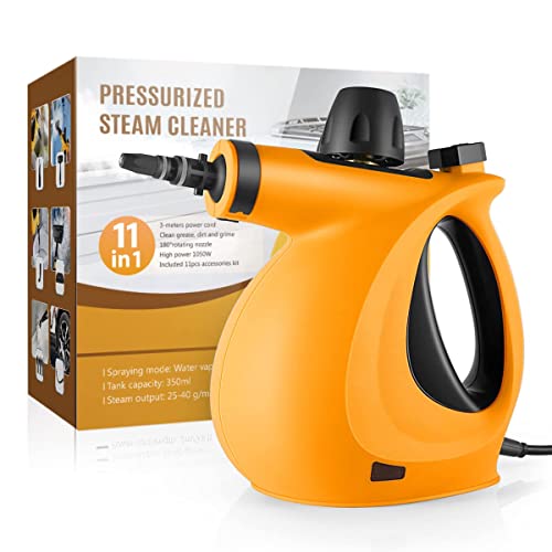Pressurized Handheld Surface Upholstery Steam Cleaner with 11 Piece Accessories, Multi-Purpose Chemical-Free Cleaner for Home Use, Portable Steamer Cleaning for Multi-surface, Tile, Floor, Grout, Window, Sofa, Car