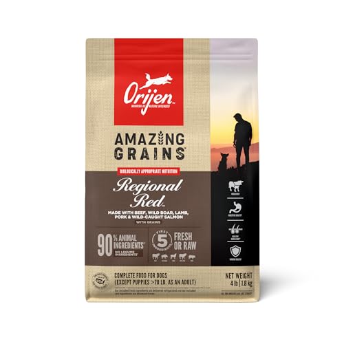 ORIJEN Amazing Grains High Protein Dry Dog Food Regional Red Recipe 4lb Bag