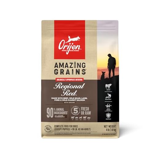 ORIJEN Amazing Grains High Protein Dry Dog Food Regional Red Recipe 4lb Bag