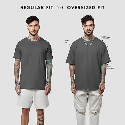 Image of VEL Plain Oversized 100% Pure Heavy Cotton Baggy Fit Drop Shoulder Half Sleeves Round Neck Solid Cotton T-Shirt for Men