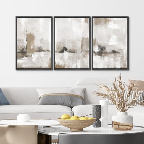SIGNFORD Framed Canvas Print Wall Art Set Pastel Grunge Paint Stroke Collage Abstract Shapes Illustration Modern Art Decorative Nordic Minimal Zen for Living Room, Bedroom, Office - 16"x24"x3 Black — view 3