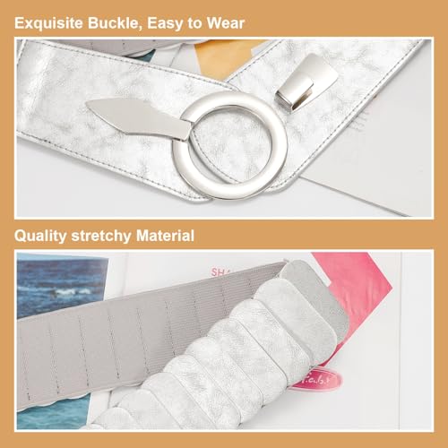WHIPPY Women Wide Elastic Waist Belt Vintage Wide Stretch Waist Belt Fashion Retro Leather Waistband for Dresses4