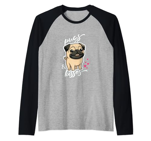 Funny Pugs And Kisses | Lindo Pug | Dueño de perros pugs Camiseta Manga Raglan