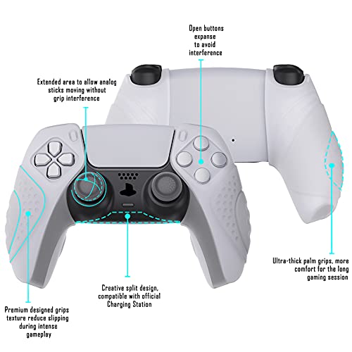 Playvital Guardian Edition Ergonomic Soft Controller Silicone Case Grips For Ps5 Compatible With Charging Station Rubber Protector Skins With Thumbstick Caps For Ps5 Controller - Clear White #TOP8