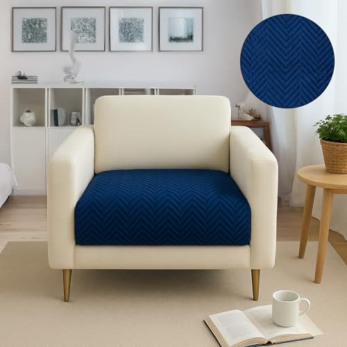 Image of Amazon Basics - Velvet Quilted Make Your Own Sofa Cover |1 Seater | Multi-Layered Fabric |70cm x 70cm | 350 GSM | Color - Navy Blue