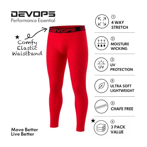 DEVOPS 3 Pack Boys Athletic Compression Leggings Pants Base Layer