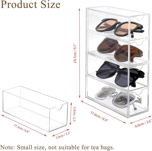 Image of Sunglass Storage Box, Acrylic Eyeglass Organizer, Make-up Storage Drawer Tray, Jewelry Trays, Type Strong Load-bearing Easy Access 4-Layer Transparent Visual Sunglasses Case Home Office Using