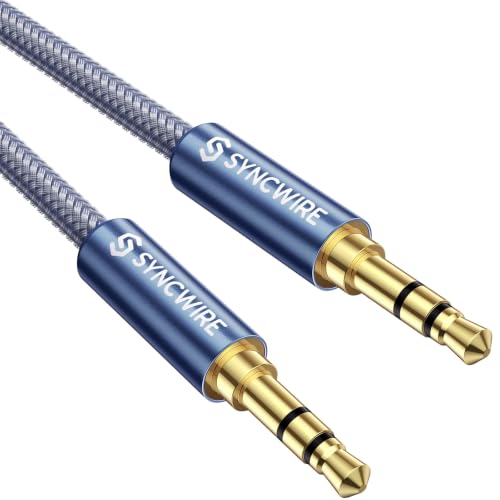 SYNCWIRE 3.5mm Nylon Braided Aux Cord (3.3ft/1m,Hi-Fi Sound), Auxiliary Input Male to Male Audio Cable for Headphones, Car, Home Stereos, Speaker, iPhone, iPad, iPod, Echo &amp; More – Navy Blue