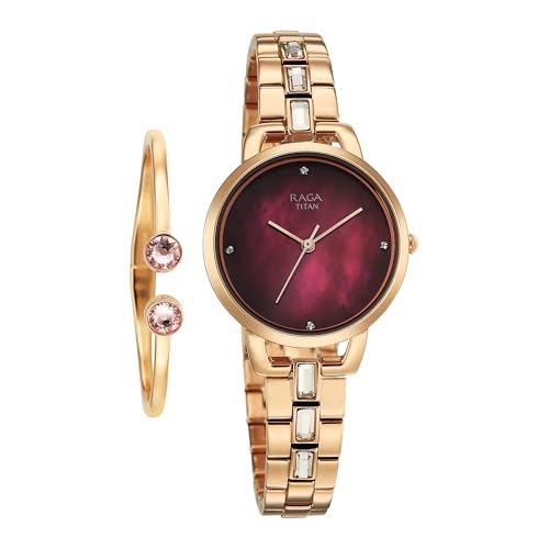 Image of Titan Raga Glimmers Quartz Red Round Dial Women's Watch - 95327WM01F
