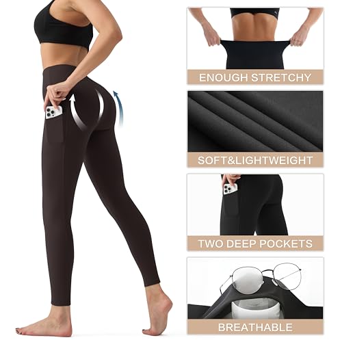 Image of YUDSUD High Waisted Leggings for Women with Pockets - Tummy Control Capris Yoga Pants for Workout Running Athletic Cycling