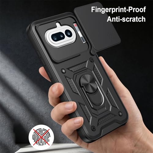 Image of Shockproof Back Case Cover for Nothing Phone 4A 5G, Shockproof Nothing Phone 4A Back Cover, Ring Case with Kickstand and Camera Protection Shutter - Black