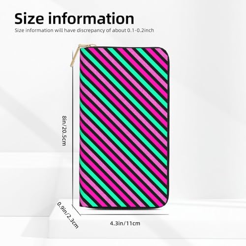 Leather Thin Slim Wallets for Women Men - Fashion Neon Diagonal Stripe Print Card Wallet Holder with Zipper2