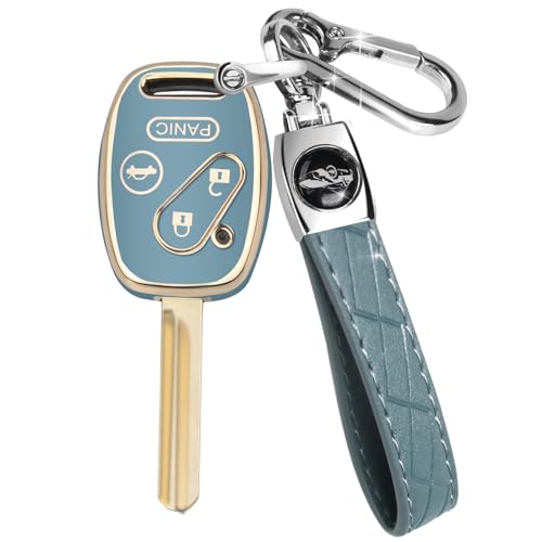 MILD EAST for Honda Key Fob Cover with Keychain Car Key Case Shell Protector for Honda Accord 2003-2012 | Civic 2006-2013 | Pilot 2005-2015 CRV CRZ Fit Odyssey 4 Buttons Smart Remote Control Blue