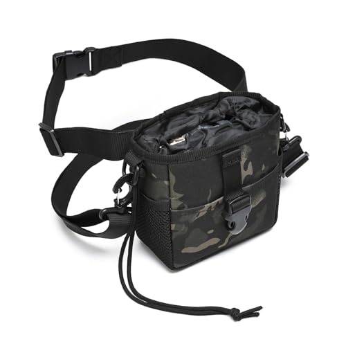Portable Molle Dump Pouch with Adjustable and Removable Waist and Shoulder Straps for Shooting, Hunting and Outdoor Sports Tactical Slingshot Balls Bag Slingshot Ammo Drawstring Dump Pouch Black Camo