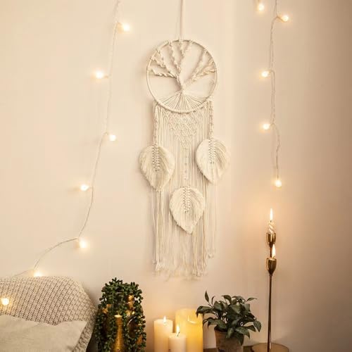 Yuragim Makramee Traumfänger Wandbehang, Baum des Lebens Traumfänger Makramee, Handgemachter Boho Wandtraumfänger Quasten Dekoration Wohnkultur Ornament Bastelgeschenk für Schlafzimmer Wohnzimmer – Bild 8