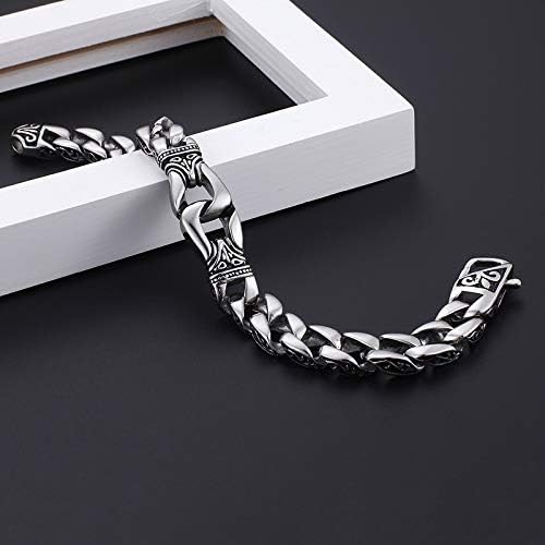 Men's Stainless Steel Cuban Chain Bracelet Vintage Carved Pattern Punk Retro Jewelry Silver Cool Gifts for Mens - Image 4