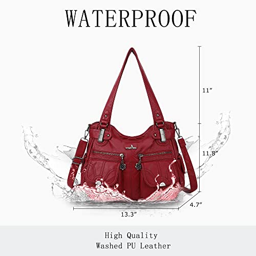 Image of Purses Women Handbags Large Double Zipper Multi Pocket Washed Shoulder Bags Purse with compartments Designer