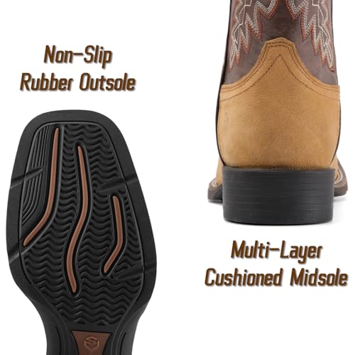 Image of SUREWAY Cowboy Boots For Men - Mens Square Toe Western Boot,Oil /Slip Resistant,Durable Fashionable Classic Pull on 10 Inch Boots Mid Calf Wellington Boots