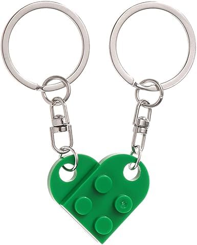 Rosojodg 2Pcs Green Building Block Keychains Love Heart Key Buckle
