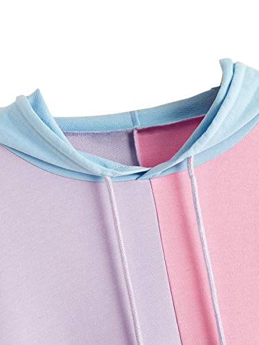 Didk Women's Long Sleeve Colorblock Drop Shoulder Drawstring Hoodie Sweatshirt Multicolor 16 L #TOP2