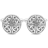 Alexander Castle 925 Sterling Silver Celtic Cufflinks for Men - Round 15mm Celtic Trinity Cufflinks with Jewellery Gift Box