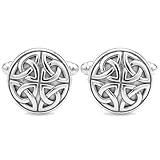 Alexander Castle 925 Sterling Silver Celtic Cufflinks for Men - Round 15mm Celtic Trinity Cufflinks with Jewellery Gift Box