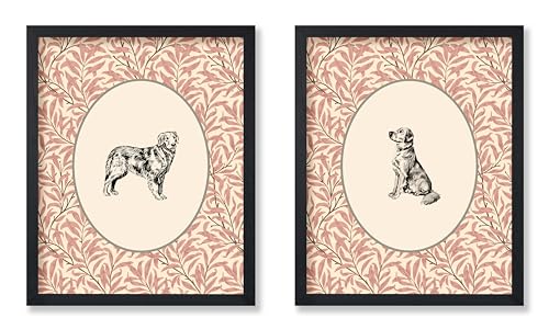 Poster Master 2-Piece Vintage Golden Retriever Poster - Retro Dog Print - Floral Artwork - Puppy Art - Animal Lover & Chic Boho Design - Aesthetic Kid's Room or Nursery Decor - 8x10 UNFRAMED