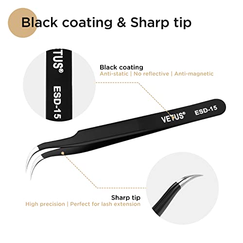 Lashview Vetus Anti-Static Esd Curved Pointed Perfect Craft Fine Angled Removal Stainless Steel Tip Curved Tweezers For Profissional Grafting False Eyelash Extension Nail Art Electionics Medical #TOP4