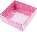 Rosa mit Herz Motiven Acetat Schachteln, 9x9x3cm